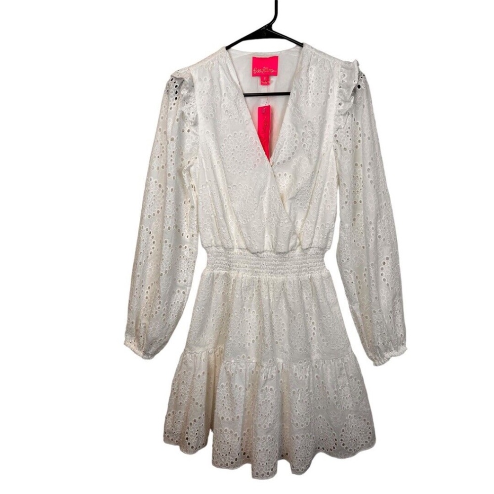 New Lilly Pulitzer Taviana Long Sleeve Eyelet cotton Dress White Size 4 - Picture 9 of 10